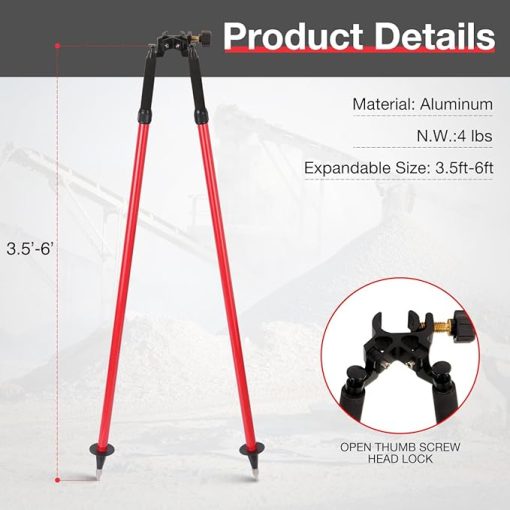 Aluminum Bipod for Prism Poles, Bipod Surveying Thumb Release for Land Surveying Total Stations - Image 2
