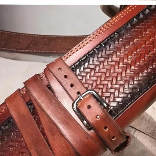 Authentic Handmade Leather Mares Leg Ranch Hand Holster .44 .45 ACP (12MM) + Cartridge Belt - Image 2