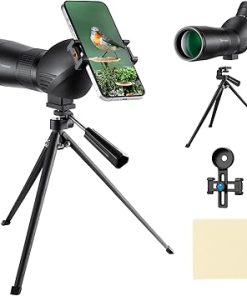 K&F Concept 20-60×60 Spotting Scopes for Target Shooting, Waterproof Spotter Scope with Tripod & Phone Adapter, 131-66ft/1000yds BAK4 45°Angled Eyepiece Range Scope for Bird Watching Wildlife Hunting