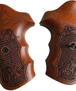 New Handmade reproductive Padauk Wood Grips Compatible with 5&W J Frame Round Butt, Flower Engraved, Opened Back, Thai Handmade #JR1