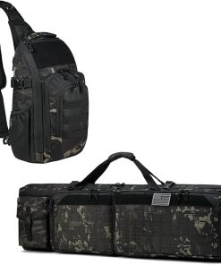 DBTAC Tactical Double Rifle Bag + Tactical Large Shoulder Bag with Sling (Black Camo)