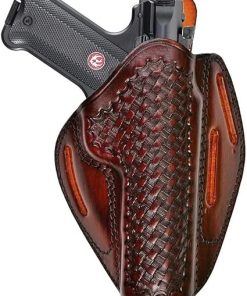 Leather Belt Holster for Ruger Mark IW/4 .22/45 Lite – Basket Weave – Premium Leather – 3 Slot Belt Loops
