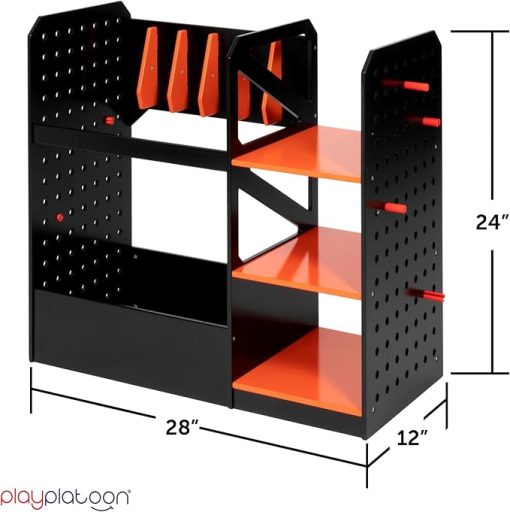 Play Platoon Storage Rack for Nerf Gun Storage & Nerf Accessories, Sturdy Wood Construction, Dart Holder & 6 Toy Gun Holder for Wall with Pegboard Wall Organizer - Includes 20 Pegs - Image 2