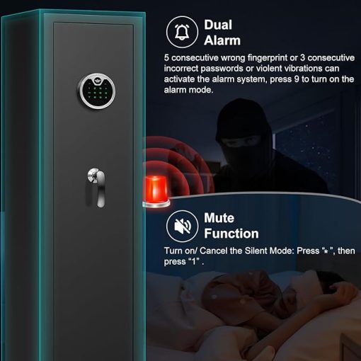 3-5 Fireproof Gun Safes for Home Rifle and Pistols, Digital Long Gun Safe for Rifles and Shotguns with Pistol Bag and Metal Box, Rifle Safe with Backlit Keypad and Mute Function - Image 2