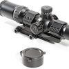 Compact Rifle Scope 1-4X28, Red/Green Illuminated, Mil-Dot Reticle, Cantilever Rings, 30mm Tube, Hunting Shooting, Black