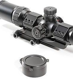 Compact Rifle Scope 1-4X28, Red/Green Illuminated, Mil-Dot Reticle, Cantilever Rings, 30mm Tube, Hunting Shooting, Black
