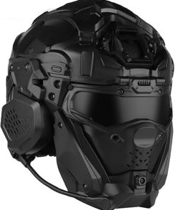 iMeshbean Tactical Airsoft Helmet with Paintball Full Face Mask Built-in HD Headset Goggles and Anti-Fog Fan for Outdoor CS Hunting Gear, Black