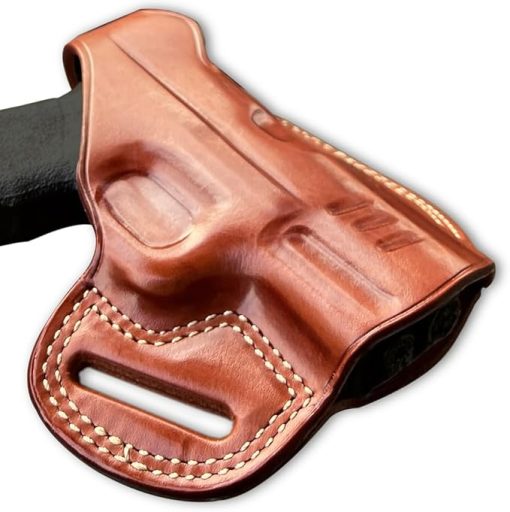 Premium Leather Three Slot Pancake OWB Holster with Thumb Break Fits Springfieldd Hellcat Pro Compact 9mm 3.7" Barrel, Right Hand Draw, Brown Color #1618# - Image 2