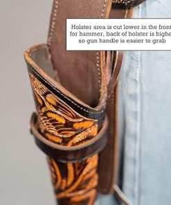 44/45 Caliber Western Leather Gun Holster – with Belt & Ammo Holder Loops, or as Cross Draw Holster w/o Belt – Cowboy Style Single Drop Rig Standard Barrel – Authentic Handmade Hand Tooled 2