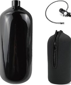 98ci Carbon Fiber Paintball Tank,Black Coating Carbon Fiber PCP HPA Air Tank,4500psi PCP Air System Dual Gauge Valve Black Zip Up Cover