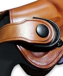 Premium Leather OWB Paddle Holster with Retention Strap, Fits Pietta 1858, 44 Caliber Remington 8″ Octagon Barrel, Black Powder Revolver, Right Hand Draw, Brown Color #1578# 2