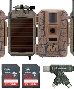 Mitigator Cellular 24MP Imaging Trail Camera with 80 Feet Detection and Flash Range (2-Pack) Bundle with Solar Power Panel (2-Pack), 32GB Memory Card (2-Pack), and USB 2.0 Card Reader (7 Items)