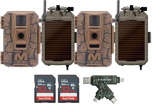 Mitigator Cellular 24MP Imaging Trail Camera with 80 Feet Detection and Flash Range (2-Pack) Bundle with Solar Power Panel (2-Pack), 32GB Memory Card (2-Pack), and USB 2.0 Card Reader (7 Items) Mitigator Cellular 24MP Imaging Trail Camera with 80 Feet Detection and Flash Range (2-Pack) Bundle with Solar Power Panel (2-Pack), 32GB Memory Card (2-Pack), and USB 2.0 Card Reader (7 Items)