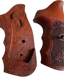 New Handmade reproductive Padauk Wood Grips Compatible with 5&W J Frame Round Butt, Flower Engraved, Opened Back, Thai Handmade #JR1 2