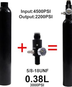TUXING 4500Psi PCP Paintball Tank 0.38L 4500psi CE Approved Aluminum Cylinder with Paintball Regulator Valve Regulator Gauge Output Pressure:2200psi-5/8-18NUF 2