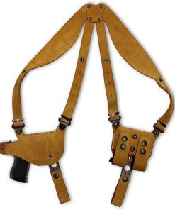 Premium Suede Leather Shoulder Holster System with Double Magazine Carrier Fits Kimber Ultra Crimson Carry II 45 ACP 3”BBL, Right-Hand Draw, Brown Color #1469#