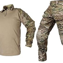 SINAIRSOFT Men’s Tactical Uniform,Airsoft Paintball Hunting Outdoor Pants Shirt with Elbow Pads,Combat Army BDU Suit