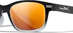 Wiley X Helix Captivate Polarized Sunglasses, Safety Glasses for Men and Women, UV Eye Protection for Shooting and Fishing Gloss Black to Crystal Gradient Frames, Bronze Mirror Tinted Lenses