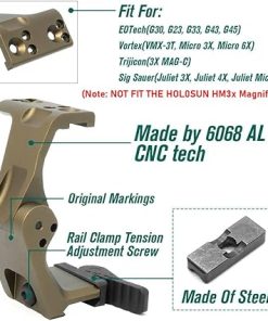 Tactical FTC Magnifier Mount with Fast QD Lever 2.26” Optical Centerline Height，Quick Release & Flip-to-Center (FTC) Mechanism，CNC Aluminum，Compatible G30，G23，G33，G43，G45,6X Etc(TAN) 2