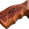 New Grips Compatible with S&W, K/L Frame Round Butt, Rough Engraved Finger Groove Closed Back Thai Handmade, Brown