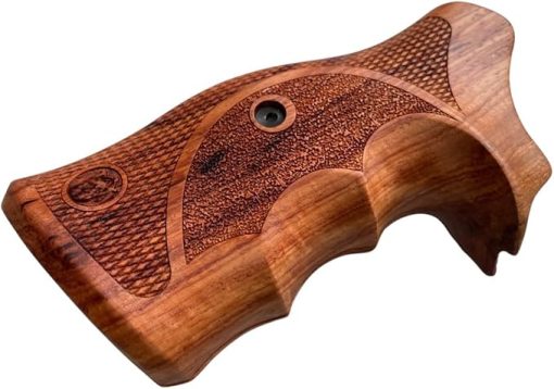 New Grips Compatible with S&W, K/L Frame Round Butt, Rough Engraved Finger Groove Closed Back Thai Handmade, Brown