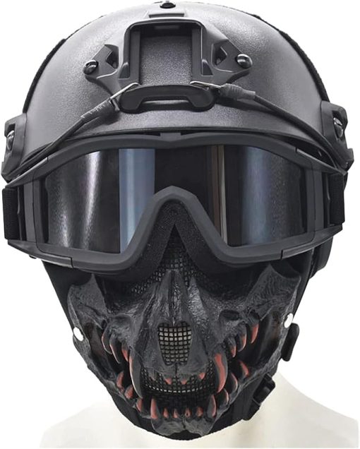 MICH Updated Version Fast Tactical Helmet Combined with Foldable Half Face Mesh Mask and Goggles for Airsoft Paintball CS Game Set