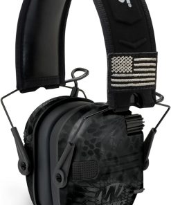 Walkers Razor Patriot Series Hi-Gain Omnidirectional Microphone Electronic Muffs (Kryptek Camo) Bundle with Walkie-Talkie Attachment, Protective Sport Glasses and Cleaning Cloth (4 Items) 2