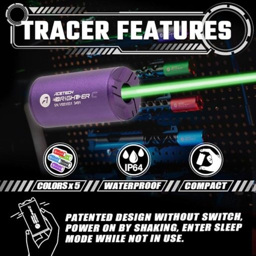 ACETECH Airsoft Pistol/Riffle Tracer Unit Brighter C 14mm CCW Negative Thread with M14 to M11+ Adaptor Glow in The Dark Green/Gel BB LED Beam Lighting Effect - Image 2