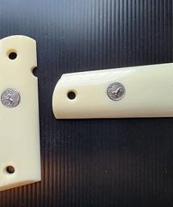 [BMPL] Ivory White Resin Gun Grips Compatible Replacement for 1911 Full Size, Government, Full Size Clones, Polyester ,Silver Medallion ,Thai Handmade, White Ivory 2