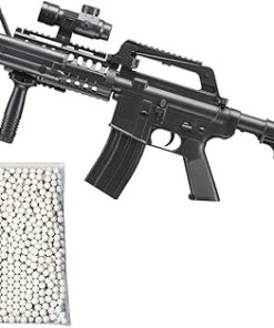 400 FPS Airsoft Spring Power Rifle M4 Durable Material with Flashlight, Red Dot, Grip and1000 Rounds 0.12g BBS