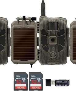 Stealth Cam 40MP Deceptor Max Cellular Trail Camera with 0.4-Second Trigger Speed (2-Pack) Bundle with 5000mAh Solar Battery (2-Pack), Card Reader, and 32GB Memory Card (2-Pack) (6 Items)