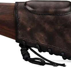 Tourbon Leather Rifle Stock Protective Holder Slip on Recoil Pad Cheek Rest Riser with Cartridges Pouch 2