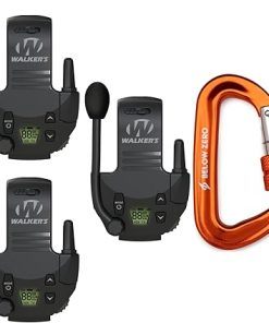 Walker’s Tactical/Hunting 2-Mile Range Walkie Talkie for Razor Muffs (3-Pack) Bundle with Heavy-Duty Carabiner (4 Items)