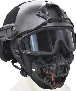 MICH Updated Version Fast Tactical Helmet Combined with Foldable Half Face Mesh Mask and Goggles for Airsoft Paintball CS Game Set 2
