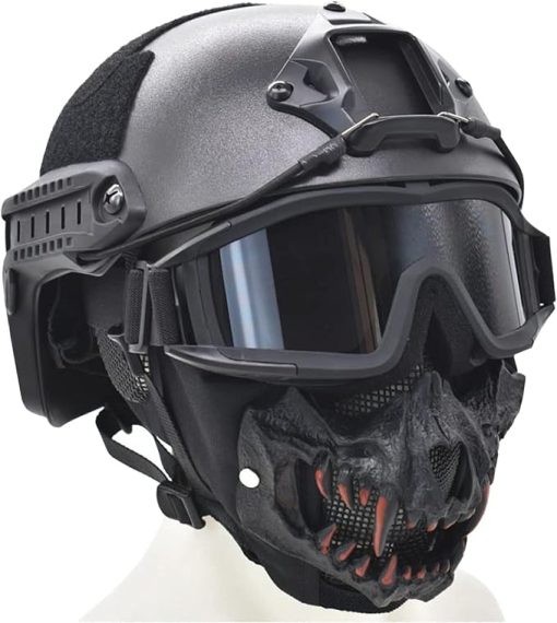 MICH Updated Version Fast Tactical Helmet Combined with Foldable Half Face Mesh Mask and Goggles for Airsoft Paintball CS Game Set - Image 2