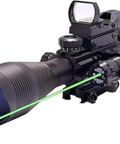 Rifle Optics Red Dot Laser 4-12×50 Illuminated Scope Combo with 4 Reticle Red Green Reflex Sight, Green Dot Laser Sight