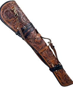 Engraved Leather Rifle Cover Western Scabbard fits 16 to 20 Inch Barrel Length Lever Action Rifle Shotgun Winchester Case for Wild Bunch Shooting (Brown)