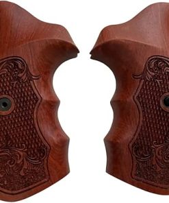 New Handmade reproductive Padauk Wood Grips Compatible with 5&W J Frame Square Butt, Flower Engraved, Opened Back, Thai Handmade #JS1