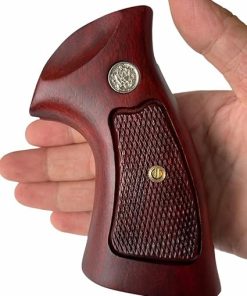 BMPL Hardwood Grips Compatible with N Frame Square Butt Handgun Checkered Revolver Open Back Handmade Handcraft Deluxe #N091