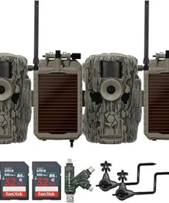 Stealth Cam 36MP Fusion Max Cellular Trail Camera (2-Pack) Bundle with 2X Lithium Solar Power Panel, 2X Trail Camera Holder, 2X 32GB Memory Card, and Card Reader (9 Items)