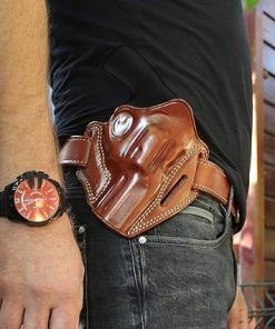 Premium The Ultimate Leather Pancake OWB Belt Holster Open Top Fits, Colt King Cobra 357 Mag 6-Shot 3″ Barrel, Right Hand Draw, Brown Color #1631# 2