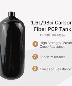 98ci Carbon Fiber Paintball Tank,Black Coating Carbon Fiber PCP HPA Air Tank,4500psi PCP Air System Dual Gauge Valve Black Zip Up Cover 2