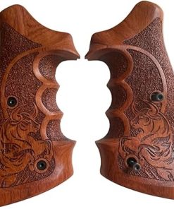 Handmade reproductive Professional Padauk Wood Grips Compatible with Tauaruss Tracker/Judge 17 44 415 425 450 617 627 692, Compact Frame, Rough Texture and Bull Art Design #TK9