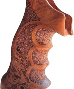 Handmade reproductive Professional Padauk Wood Grips Compatible with Tauaruss Tracker/Judge 17 44 415 425 450 617 627 692, Compact Frame, Rough Texture and Bull Art Design #TK9 2