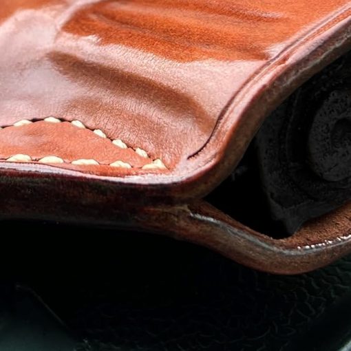 Leather OWB Paddle Holster with Open Top Fits FNH FN Reflex Micro Compact 9mm 3.3" Barrel, Right Hand Draw, Brown Color #1661# - Image 2