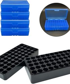 Ammo Checkers Block for 9mm Case Gauge, Cartridge: 9mm Luger, Ammo Chamber Checker Cartridge Gauge Reloading Block, Set with Four 50-Round Flip-Top Ammo Boxes