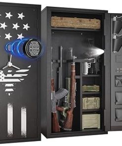 Updated Large Rifle Safe, 30-40 Gun Safe for Rifle and Shotgun/Rifle Pistol Rack/Storage Pocket/Removable Shelf/Silent Mode/External Battery/LED,180° Open Door Panel Organizer Gun Cabinet Unassembled
