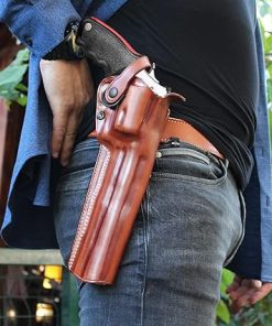 Premium Leather Three Slots Belt Holster with Retention Strap Fits Taurus Raging Bull 44 Mag/ 454 Casull 6.5″ Barrel, Right Hand Draw, Brown Color #1447# 2
