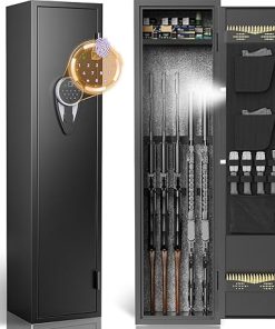 Gun Safe for Rifle and Pistols, Gun Cabinet with LED Light&Dual Alarm and Mute Mode,Gun Safes for Shotguns with Multi-Function Panel and Pistol Bags