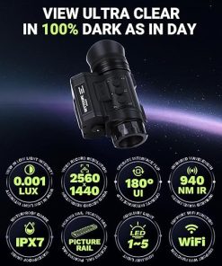 NVG50 Night Vision Monocular Helmet Night Vision Goggles,PVS-14 Tactical Military Night Vision Scope,4 Color Modes 1-4X Magnification,940nm Day&Night Use,HD Record&Playback for Camping 2